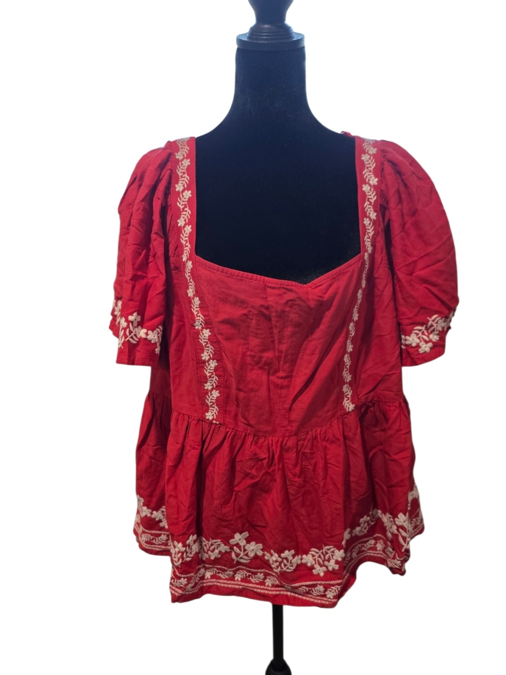 Old Navy Red Embroidered Peasant Tunic